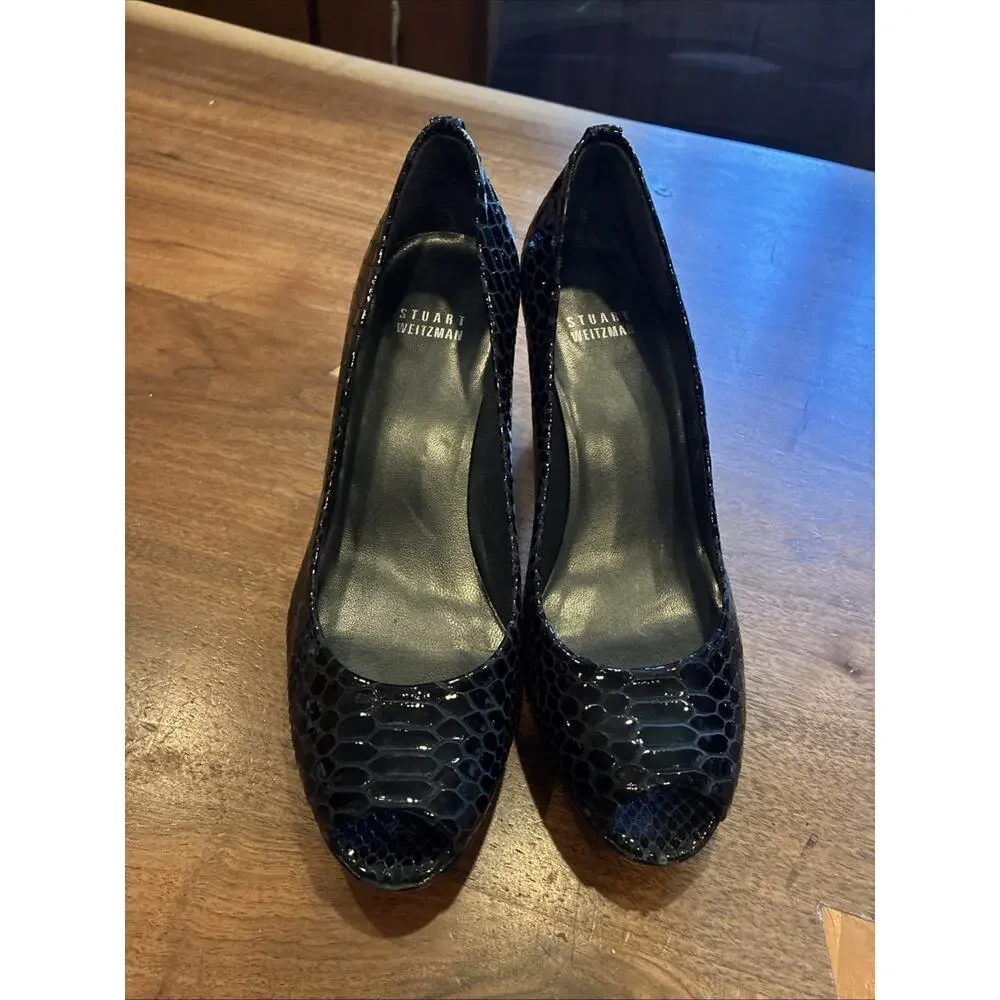 Stuart Weitzman Womens Logo Plainfield Pumps Size 7.5 Python Heel Dress‎ Shoes